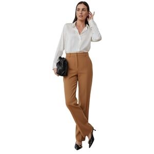 The Kooples Paris 98% Lana Wool Blend High Waist Trousers Camel Size 2 MSRP $345